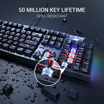 Gaming Mechanical Keyboard K660, RGB Side LED and Backlit Keyboard USB Wired Computer Keyboard with OUTEMU Blue Switches, 104 Full Key-Rollover, Anti Ghosting Keyboard with IP42 Splash-Proof