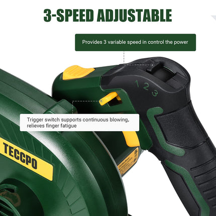 TECCPO Cordless Blower/Sweeper, 20V 2.0Ah Lithium Battery, Fast Charger, 145MPH, 18000RPM, Dust Bag, Electric Blower for Blowing Dust, Small Trash, Car, Computer Host, Hard-to-Clean Corner