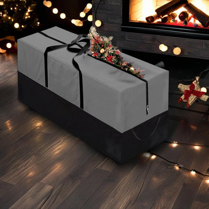 Christmas Tree Storage Bag, Fits Up 8 Ft Tall Artificial Trees-Heavy Duty Holiday Storage Box with Durable Reinforced Handles & Zipper & Transparent Pocket- 600D Oxford Tree Storage Container, Gray