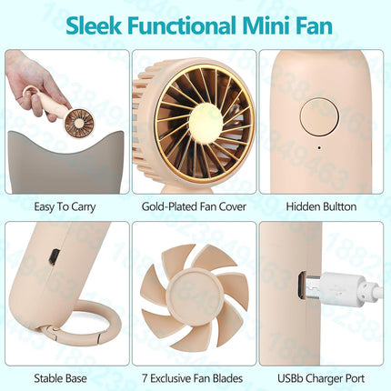 Handheld Mini Fan, Usb Small Personal Fan With 3 Speed Adjustable Low Noise, Portable Hand Held Fan With Carabiner For For Women