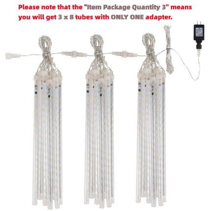 24 Tubes Meteor Shower Lights, Outdoor Icicles Christmas Lights, 12 Inch 3 x 288 LED Iciclelights Snow Falling Lights, Connectable Raindrop Lights, Xmas Wedding Party Tree Holiday Decor, Cool White