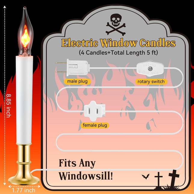 Meonum 4 Pcs Window Candles Kit Electric Christmas Window Candle, Flicker Flame Electric Window Candle Light with Gold Base, 5 Bulb and 5 Suction Cup Holder for Window Table Holiday Decor