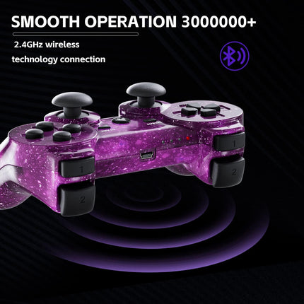 PS3 Controller 2 Pack Wireless Motion Sense Dual Vibration Upgraded Gaming Controller for Sony Play Station 3 with Charging Cord (Blue+Purple)