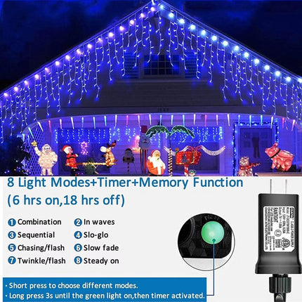 YEGUO 400 LED Blue Icicle Lights Outdoor Waterproof, 33ft 80 Drops Icicle String Lights Connectable, 8 Modes Icicle Christmas Lights with Memory