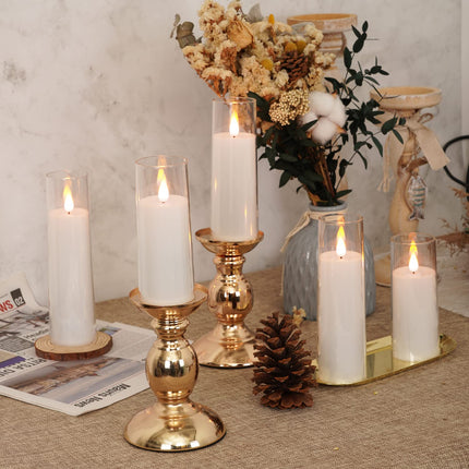 Amagic Pure White Flameless Candles, Battery Operated Candles, Acrylic Flickering LED Pillar Candles with Remote Control and Timer, 3D Wick, Yellow and Blue Glow, D2.2 xH5 5" 6" 7" 8", Set of 5