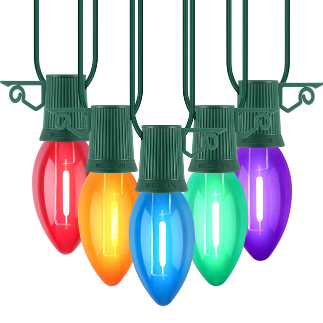 Meonum C9 Multicolor Christmas Lights with Clips Outdoor, LED Vintage Christmas Lights with Colorful LED Bulbs, Christmas Roofline Lights for House and Garden Xmas Decoration (25 Bulbs,25 FT)