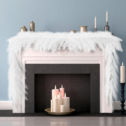 2 Pcs 6 ft Christmas Tree Garland Decoration Pampas Grass Garland Faux Artificial Fabric Feathers Boho for Mantle Xmas Tree Home Farmhouse Christmas Holiday Party Supplies(White)