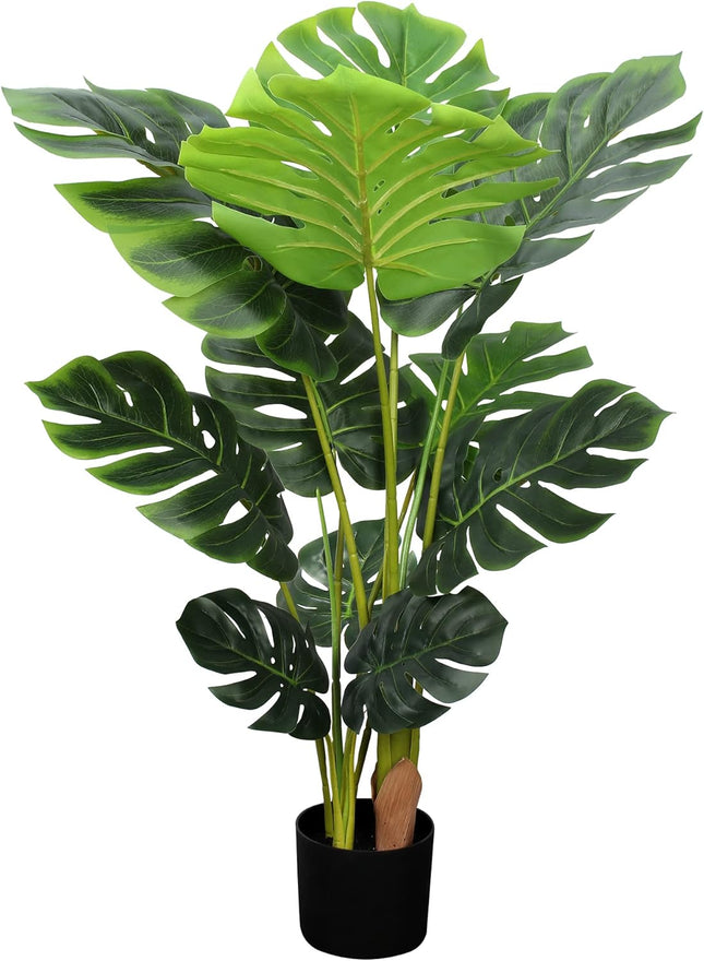 Artificial Monstera Plant 4 Ft Fake Plants with Plastic Pot for Office and Home Decor, Tall Faux Plant for Indoors and Outdoors, Artificial Tree Housewarming