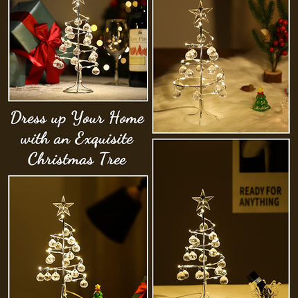 Lewondr Christmas Tree Lamp, 11 Inch Battery/USB Powered Crystal Spiral Christmas Tree Lava Lamp with Star Topper, Christmas Tree Light with Metal Stand Acrylic Balls for Home Bedroom Xmas, Silver