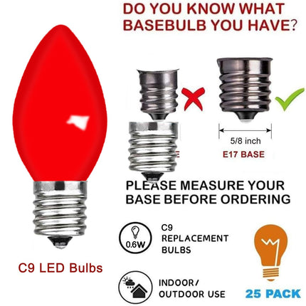 25 Pack C9 Replacement Christmas Light Bulbs, 0.6 Watt C9 Multicolor Ceramic LED Light Bulbs for Christmas Indoor Outdoor Patio Halloween Party String Lights, C9/E17 Candelabra Base