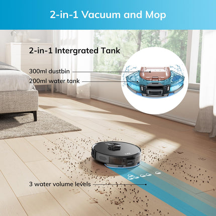 Ilife A20 Robot Vacuum And Mop Combo, Lidar Navigation, 3000Pa Suction Robotic Vacuum Cleaner, Smart Mapping, Appalexa Control, For Pet Hair, Hard Floor, Carpet, 2.4Ghz Wifi Only