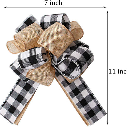 Black White Buffalo Plaid Burlap Wreath Bow Multi Layed Bows Wreath Bow Wall Ornaments Christmas Tree Topper Bows for Holiday Home Front Door Decorations