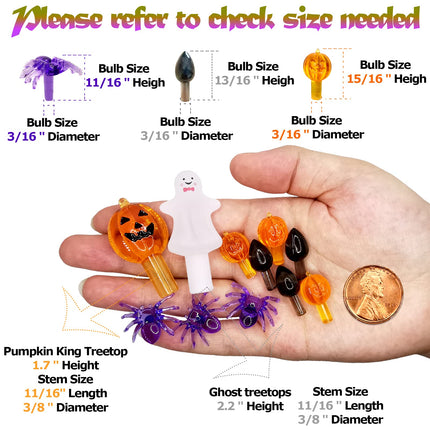 117pcs Halloween Ceramic Tree Replacement Lights Bulbs, Including Spider/Pumpkin Head/Grey Flame & 2pcs Themed Tree Tops (Including Ghost/Pumpkin King) for Decorating Holiday Trees, Etc.