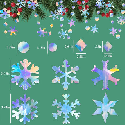65Ft Winter Wonderland Snowflakes Decorations Iridescent Snowflake Garland- Shimmer Holographic Paper Snowflakes Streamers for Iridescent Party Decor Christmas Frozen Themed Birthday Baby Shower Decor