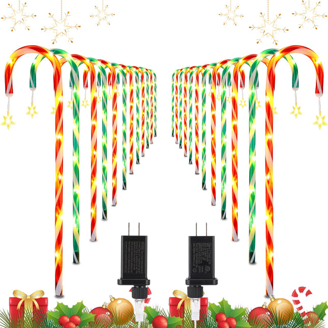24 Pack 28'' Christmas Candy Cane Lights Christmas Pathway Markers Lights Outdoor Decorations Xmas Stake Lights for Yard Lawn Holiday Party Walkway Patio Garden Decor (Red and Green)