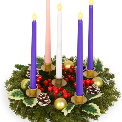 Waipfaru 6 Pcs Christmas Advent Wreath Advent Candle Holder with 5 Flameless Simulated Candles, 12 Inch Advent Wreath and Candles Set, Christmas Centerpiece Decorations for Table Indoor Home Church