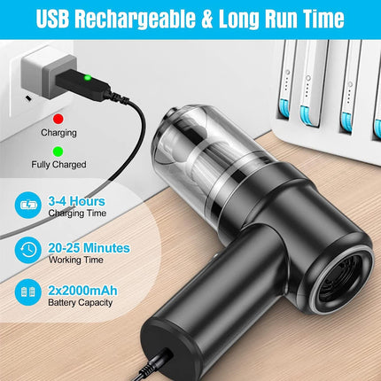 Car Vacuum Cleaner Cordless,Handheld Vacuum Wireless &Air Duster ,Hand Held Vacuuming With 9000Pa Suction 120W High Power, Portable Mini Vacuum Cleaner With Led Light For Carhomeofficeblack