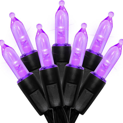 Battery Operated Halloween Lights 2 Pack 18.3Ft 50 LED Purple Mini String Lights 9 Functions Black Wire Purple Halloween Tree Lights for Wreath Crafts Indoor Outdoor Festive Lights