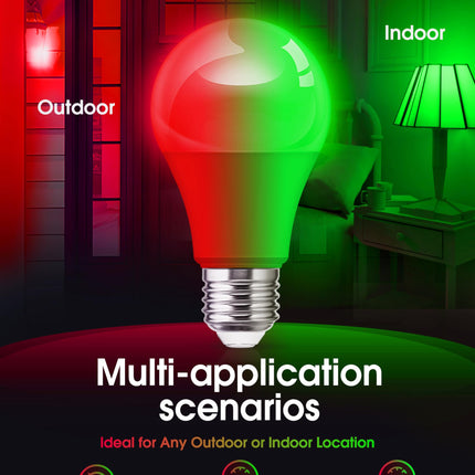 L LOHAS LED Red and Green Light Bulbs Outdoor 4 Pack, Red and Green Light Bulbs for Christmas Decoration, A19 9W, 720LM, E26 Base, Non-Dim
