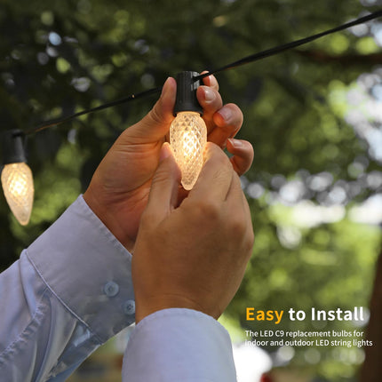 50 Pack C9 Led Replacement Christmas Light Bulb，Warm White C9 Shatterproof Led Bulbs for Indoor Outdoor Decorative String Light，E17 Base