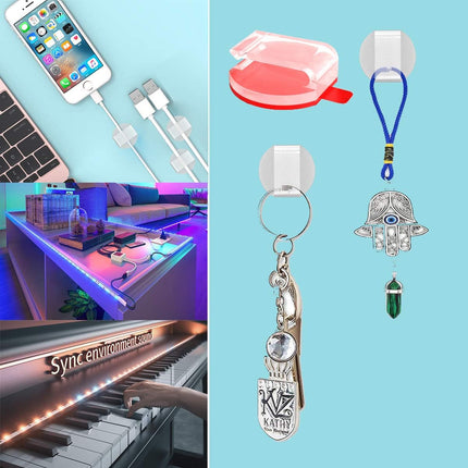 Clear Strip Light Mounting Clips Self-Adhesive Hooks,Fixing Clamps LED Strip Light 8mm,10mm,12mm.100 Pack Strip Light Brackets Holder,USB Cable Wires Organizer.