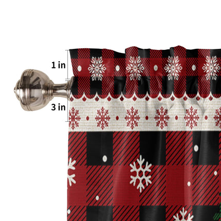 Christmas Snowman Curtain Valances for Windows Living Room, Winter Snowflake Xmas Tree Curtain Toppers and Valances for Bedroom, Bird Red Black Plaid Rod Pocket Kitchen Curtains Valances 54"x18"