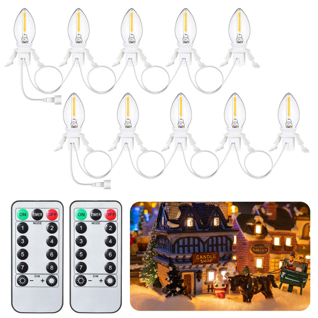 Retisee 2 Pcs Christmas Accessory Cord with 5 C7 LED Light Bulbs and Outlet 9.84 ft Christmas Village Light Accessory Cord with Remote Control for Christmas Village Houses Craft Decoration