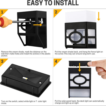 Otdair Solar Lights Outdoor, 2Modes Decorative Led Solar Fence Lights Waterproof, Solar Deck Lights For Deck, Fence, Patio, Yard