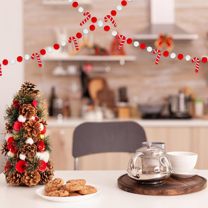 AnyDesign 8.2Ft Christmas Felt Candy Cane Garland Cute Red White Decorative Pom Pom Ball Banner Christmas Hanging Bunting Garland for Xmas Holiday Home Mantel Wall Decor Party Supplies