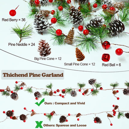 Garland with Lights Christmas Pine Garlands 13 Feet 40 LED Battery Operated Garland with Red Berry and Led Lights Xmas Tree Garland Berry Lights Holiday Light for Home Windows Fireplace Stairs
