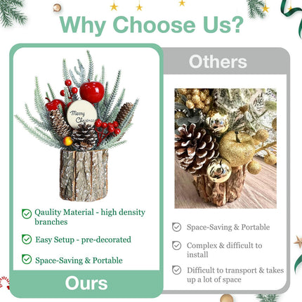 Mini Tabletop Christmas Tree Small Artificial Christmas Tree for Desk Xmas Trees with Pine Cones Red Christmas Ornaments Christmas Table Centerpieces for Holiday Party Home Office Decorations