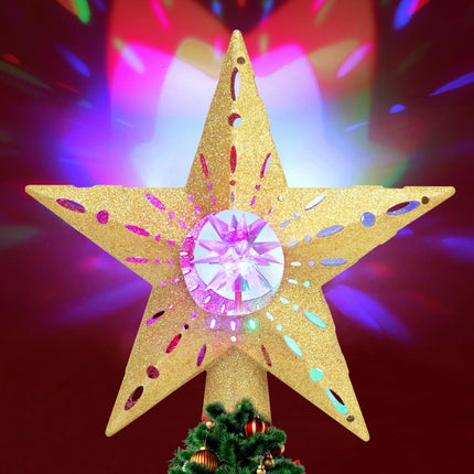 Quntis Christmas Tree Topper Star with 3D Rotating Projection, Star Topper Lighted for Christmas Tree with Lights, Perfect Indoor Holiday Decor, Xmas Tree Star Projector, Gold