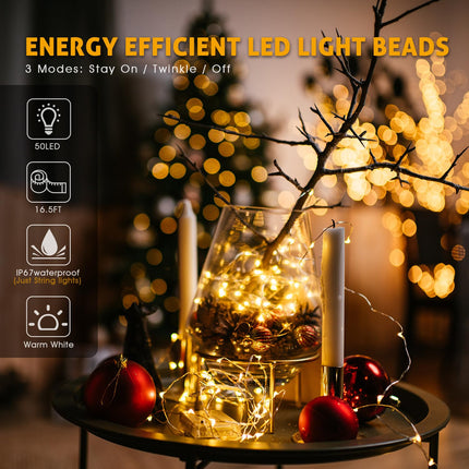 Fairy Lights Battery Operated, 2PACK 16.5 Ft 50 LED String Lights for Bedroom Home DIY, Silver Copper Wire Starry Lights for Halloween Christmas Indoor Parties Wedding Decoration (Warm White)
