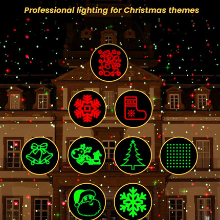 Christmas Projector Lights Outdoor: Red and Green Christmas Laser Lights Outdoor for House Garden Holiday - Christmas Light Show with Remote 3540 Sq Ft (Christmas & Fireflies Patterns)