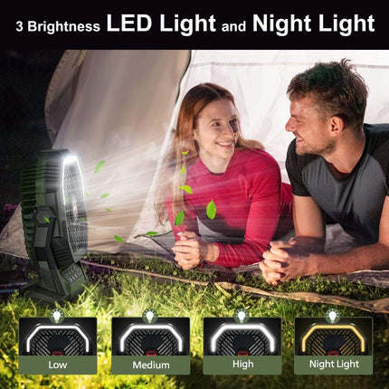 Camping Fan With Led Lights, 5 In 1 Portable Fan 12000Mah 50H Rechargeable Usb Desk Battery Powered Fan With Power Bank/Timer/Hoo