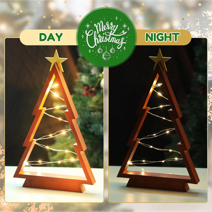 Christmas Table Decorations Wooden Lighted Christmas Trees Rustic Christmas Ornaments Table Centerpieces Xmas Decorations Indoor Fireplace Window Decor Set of 2