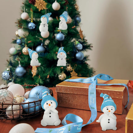 Lyrow 6 Packs Resin Snowman Christmas Ornament with Various Animated Faces Christmas Tree Hanging Decorations, Party Decors for Holiday Stocking Stuffers Tree Wreath Mantel Garland Decor (Blue)
