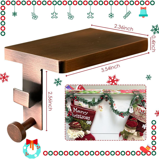 4 Pcs Christmas Stocking Holders, Mantle Weighted Christmas Stocking Hanging Hooks Stocking Holder with Double Sided Tape -Each Mantle Holder Has Two Hooks for Dual Purpose (Vintage Bronze-4 Pcs)