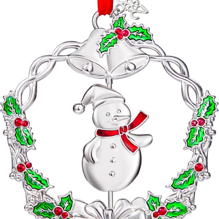 Rotatable Snowman Christmas Ornament Metal Siliver Christmas Wreath Ornament Best Decorative Pendant s Keepsake for Xmas Tree Decoration