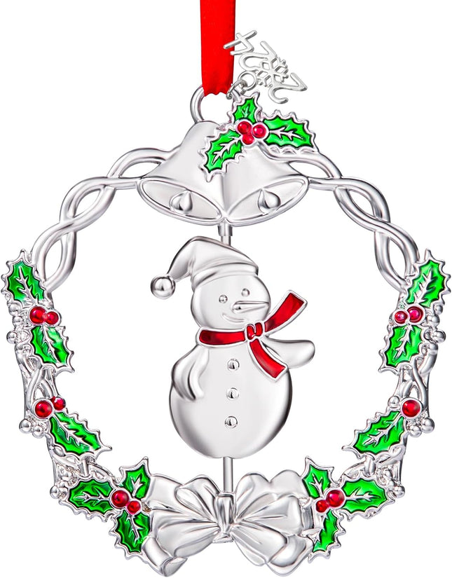 Rotatable Snowman Christmas Ornament Metal Siliver Christmas Wreath Ornament Best Decorative Pendant s Keepsake for Xmas Tree Decoration