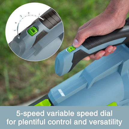 WORKPRO 20V Cordless Leaf Blower with 5 Adjustable Speeds, 350 CFM Powered Blower Sweeper for Lawn Care Snow Blowing Yard Cleaning, 4.0Ah Larger Capacity Battery and Quick Charger Included