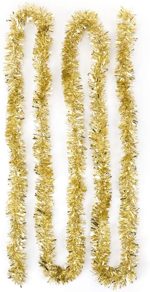 Slideep 32ft Christmas Tinsel Garland, Snowy Sparkly Soft Tinsel Wedding Birthday Party Supplies Ornaments, Christmas Tree Ceiling Hanging Decorations Gold 3.5" Wide