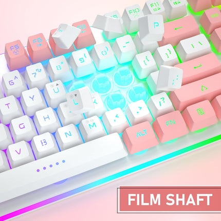 Camiysn Gaming Keyboard, Wired Keyboard with RGB Backlit, Full Size Keyboard with White&Pink Mixed Color Keycaps, Keyboard with 26 Keys Anti-ghosting for Computer/PC/Laptop/Mac/Windows/Office