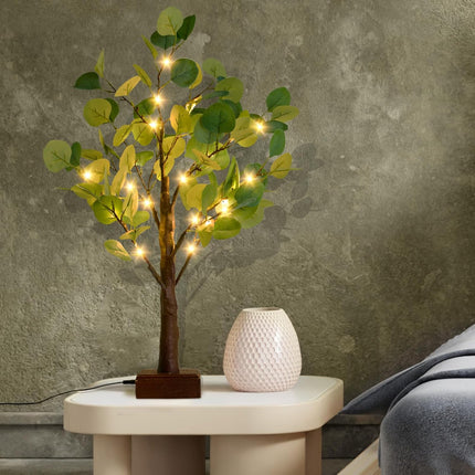 Bexdir Lighted Tabletop Eucalyptus Tree with Timer, 24.8IN 42 LED Bonsai Tree Light, Battery & USB Powered Tree Table Light, Night Light, Artificial Plant for Home Spring Christmas Party Wedding Decor