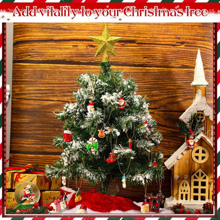 30 Pieces Mini Christmas Tree Skirt Mini Resin Christmas Ornament Miniature Christmas Tree Ornaments Santa Snowman Ornament with Glitter Star Tree Topper for Tree Decoration (Tree Topper in Gold)