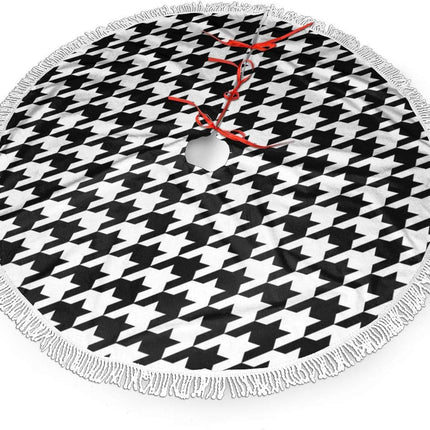 Xmas Tree Skirt 36" Inch,Black and White Houndstooth White Tassel Edge Rustic Christmas Tree Skirts for Party Holiday Decorations Xmas Ornaments