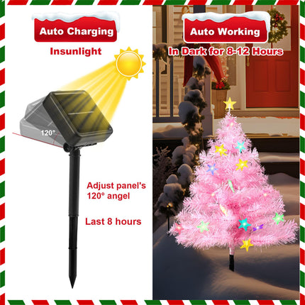 4 Pack 2.2FT Solar Christmas Tree Lights Decorations Outdoor, 8 Modes Christmas Pathway Lights with 80 Star LED Lights, Waterproof Christmas Pathway Lights for Patio Garden Lawn Holiday Decor, Pink