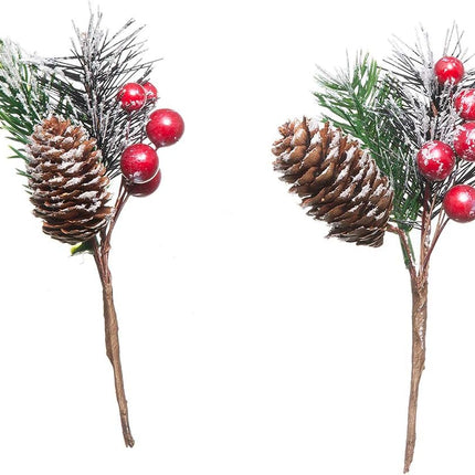 Crafare 20 Pack Artificial Christmas Tree Picks Assorted Red Berry Pine Picks Spray with Pinecones Apples Holly Leaves Winter Holiday Season Déco