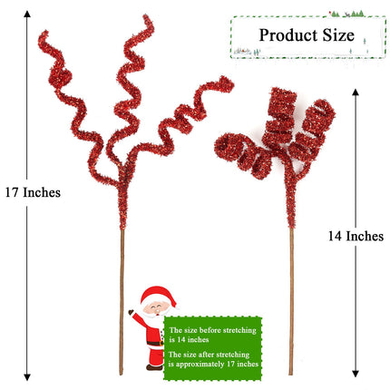 Christmas Tree Picks Curly Sprays 17 inches Set of 6 Red Xmas Tree Topper Christmas Ornaments Decorations