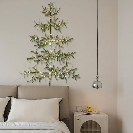 Fudios Lighted Wall Tree Artificial Olive Leaf with Timer 3.5FT 140 LED Fairy Lights for Home Room Christmas Holiday Decoration
